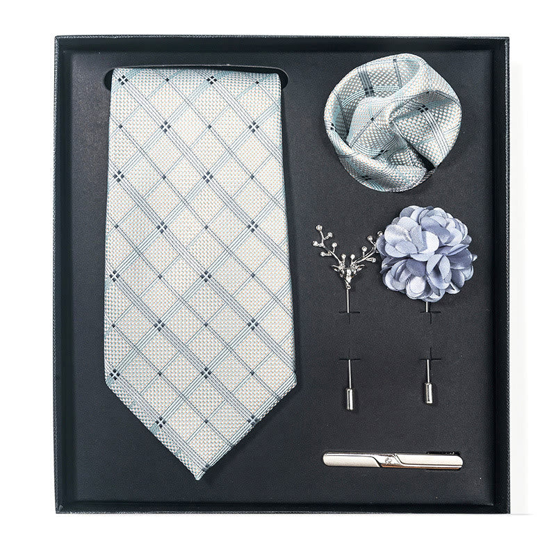Set da 5 pezzi di cravatta elegante con spilla e fazzoletto da taschino da uomo - Stile n. 12 - image 22