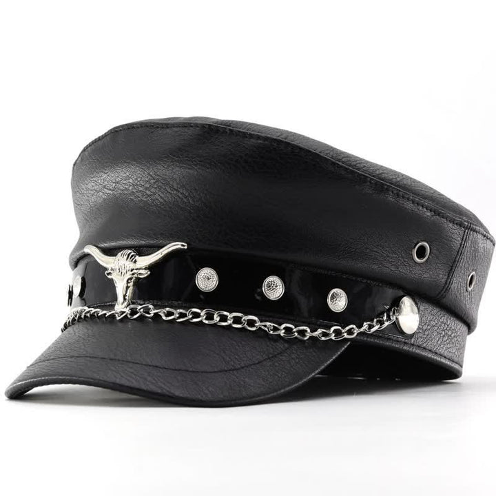 Cappello basco in pelle nera con catena Longhorn Rivets - Stile n. 2 - M (22"-22 7/8") - image 6