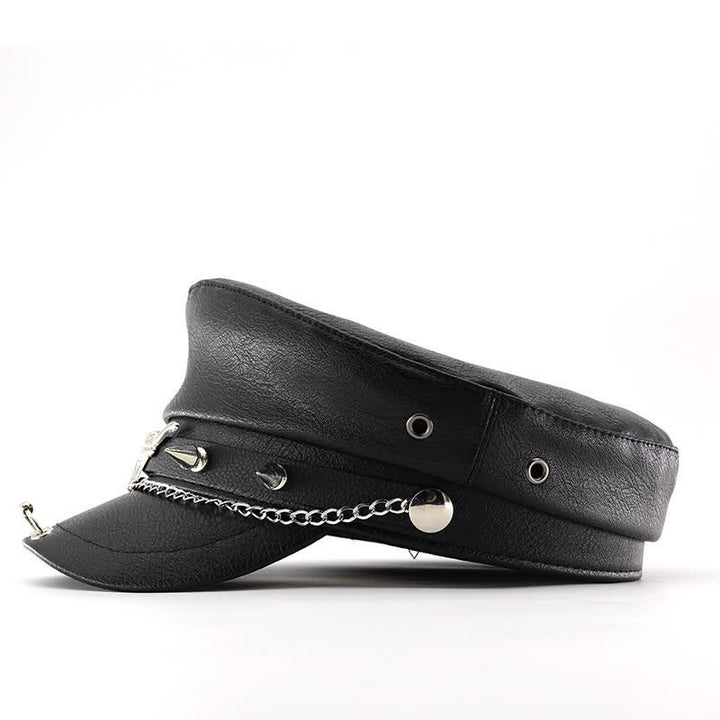 Cappello basco in pelle nera con catena Longhorn Rivets - image 3