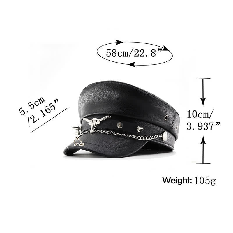 Cappello basco in pelle nera con catena Longhorn Rivets - image 5