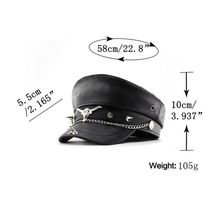 Cappello basco in pelle nera con catena Longhorn Rivets - image 5