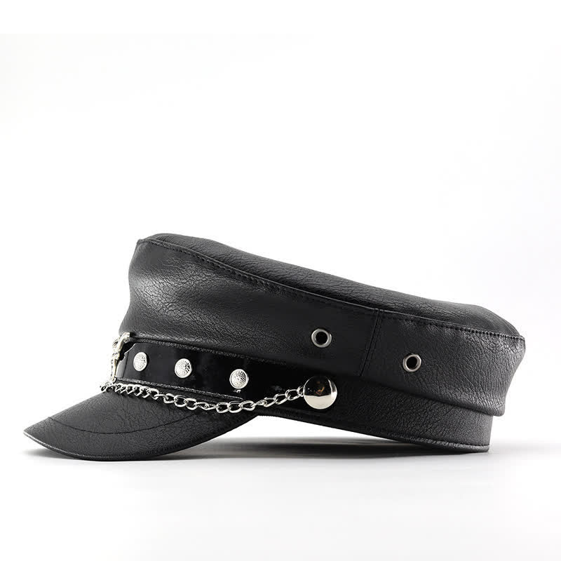 Cappello basco in pelle nera con catena Longhorn Rivets - image 7