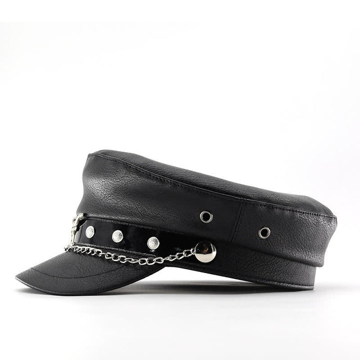 Cappello basco in pelle nera con catena Longhorn Rivets - image 7