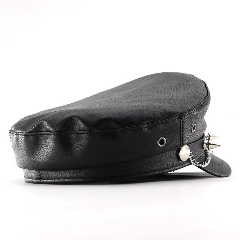 Cappello basco in pelle nera con catena Longhorn Rivets - image 2