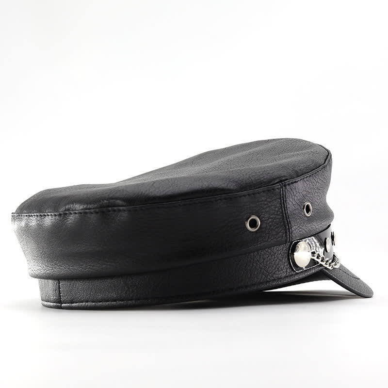 Cappello basco in pelle nera con catena Longhorn Rivets - image 8