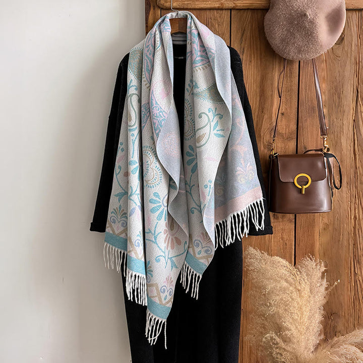 Sciarpa scialle invernale calda con nappe stampate in stile bohémien da donna - image 11