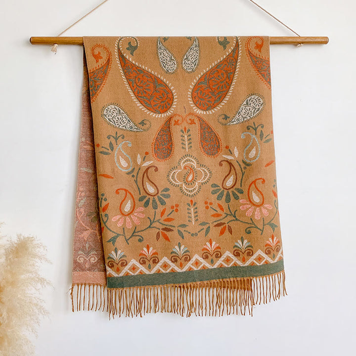 Sciarpa scialle invernale calda con nappe stampate in stile bohémien da donna - Arancia - image 4
