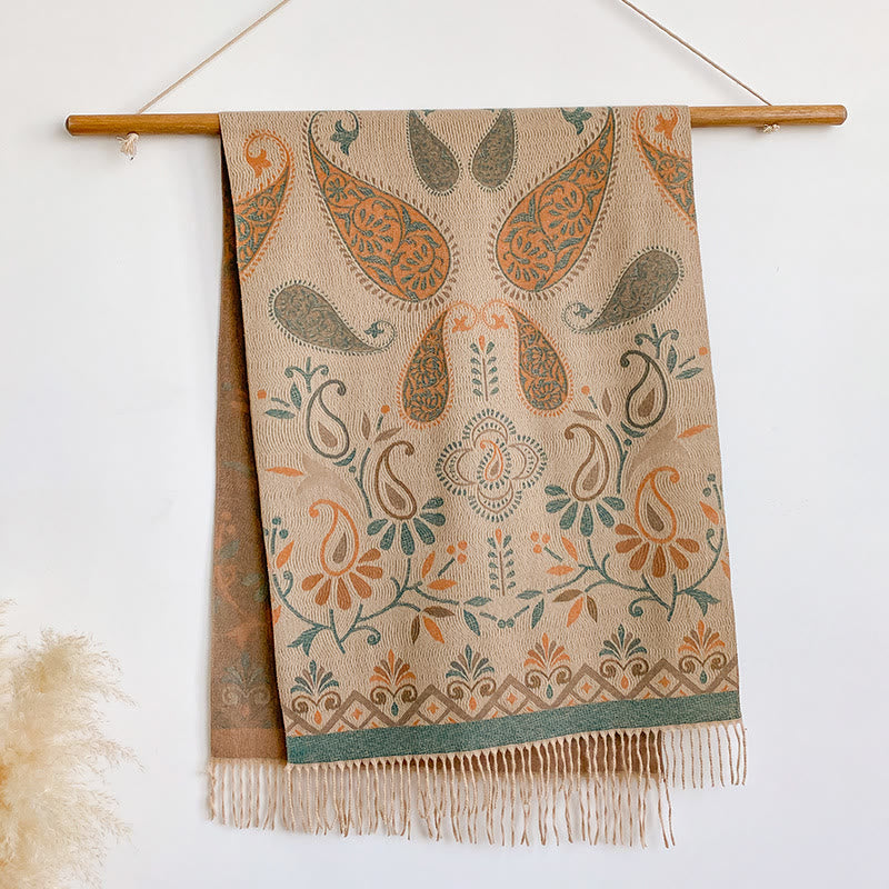 Sciarpa scialle invernale calda con nappe stampate in stile bohémien da donna - Cachi - image 2