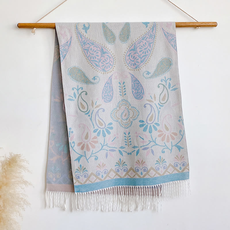 Sciarpa scialle invernale calda con nappe stampate in stile bohémien da donna - Azzurro chiaro - image 10