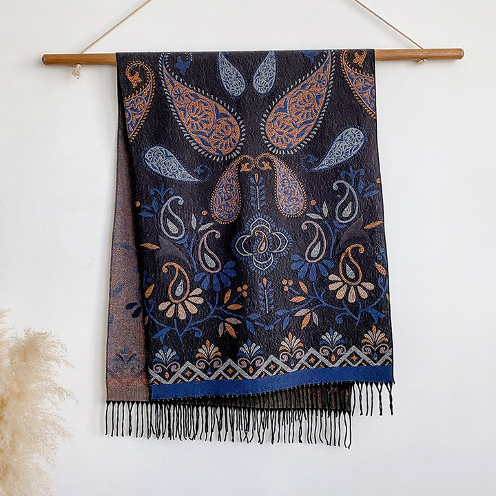 Sciarpa scialle invernale calda con nappe stampate in stile bohémien da donna - Viola - image 0