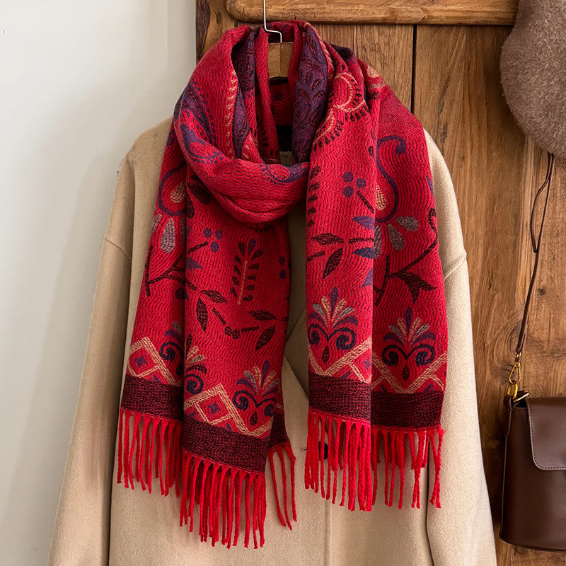 Sciarpa scialle invernale calda con nappe stampate in stile bohémien da donna - image 7