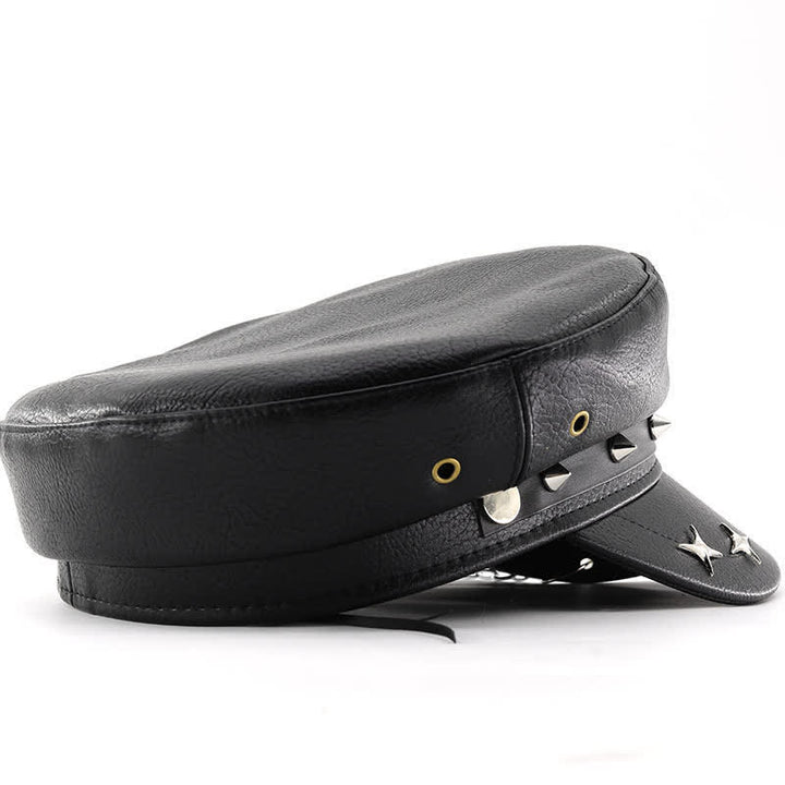 Cappello basco in pelle con catena a mano, teschio e scheletro in stile punk - image 3