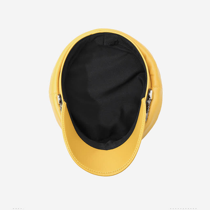 Cappello basco in pelle con borchie di ancora in stile militare e catena - image 6