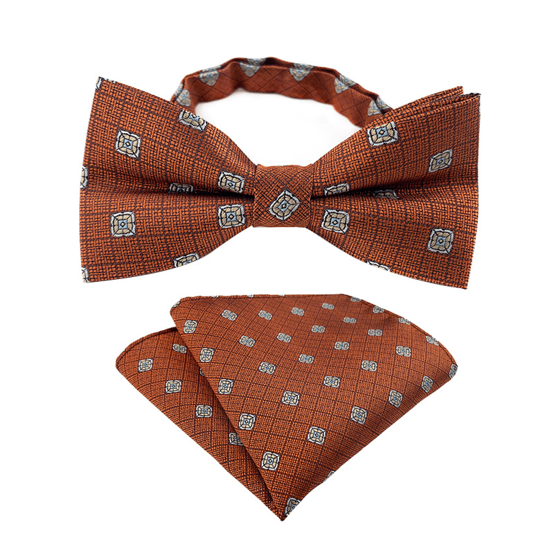 Set di 2 cravatte a farfalla con motivo Paisley a quadri da uomo - Marrone - Papillon + fazzoletto da taschino - image 0