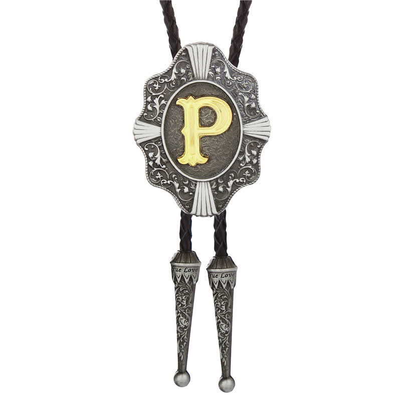 Cravatta Bolo con intricato design in filigrana e lettera iniziale dalla A alla Z - Argento - P - image 16