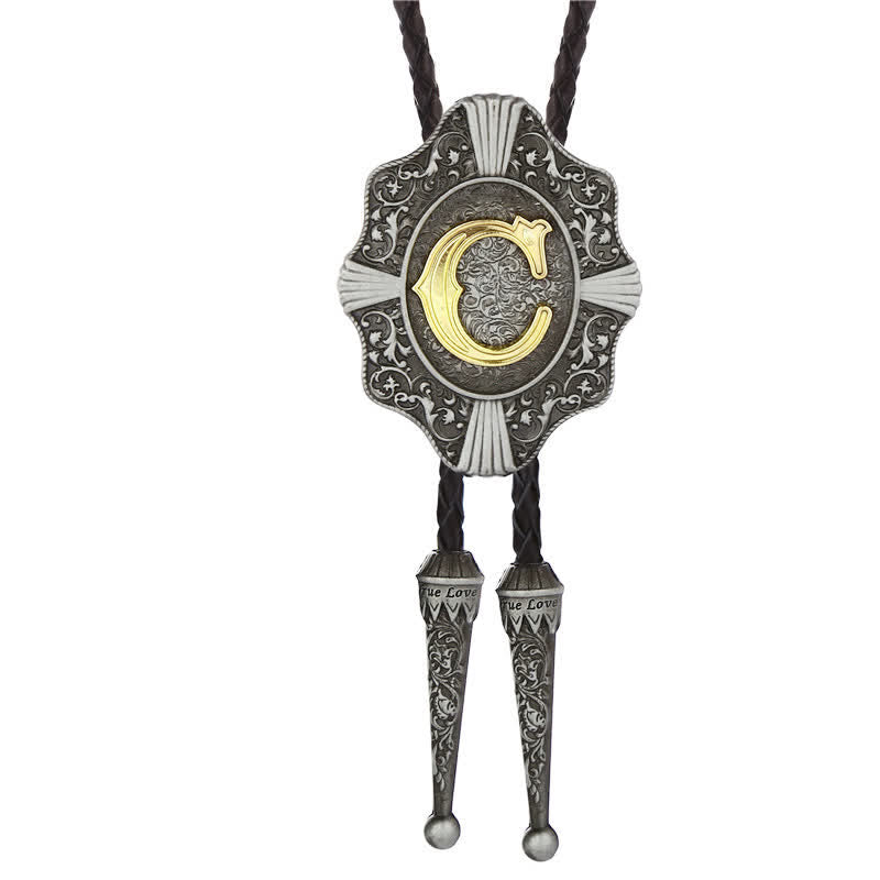 Cravatta Bolo con intricato design in filigrana e lettera iniziale dalla A alla Z - Argento - C - image 3