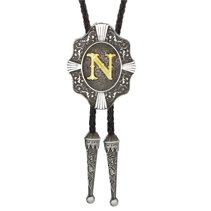 Cravatta Bolo con intricato design in filigrana e lettera iniziale dalla A alla Z - Argento - N - image 14