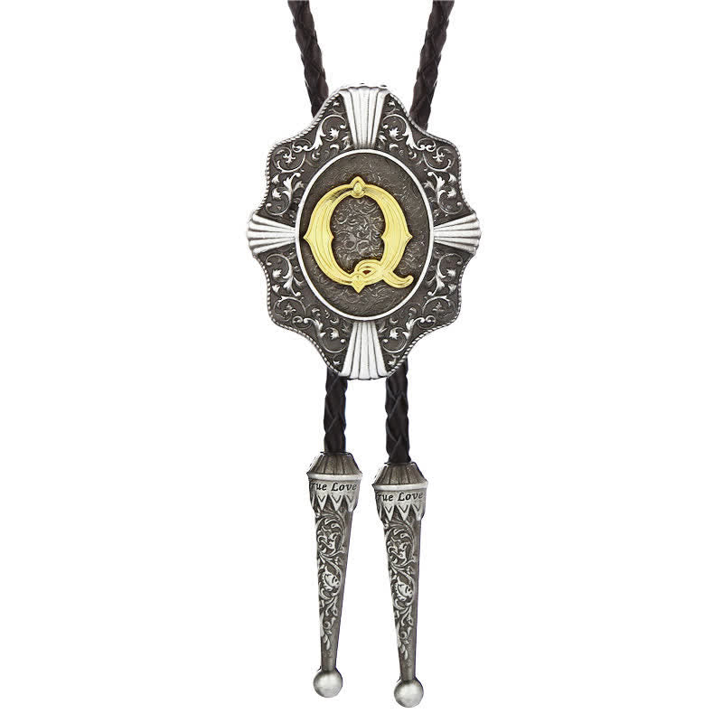 Cravatta Bolo con intricato design in filigrana e lettera iniziale dalla A alla Z - Argento - Q - image 17
