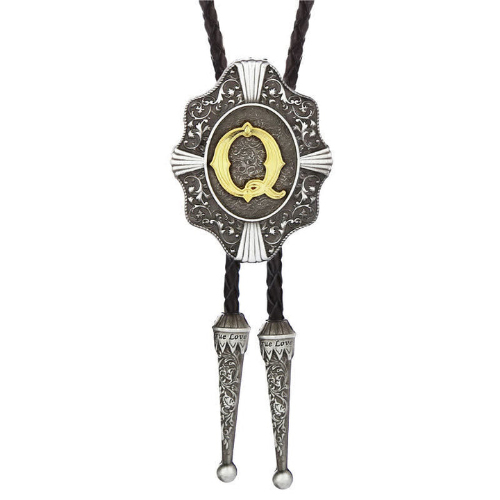 Cravatta Bolo con intricato design in filigrana e lettera iniziale dalla A alla Z - Argento - Q - image 17