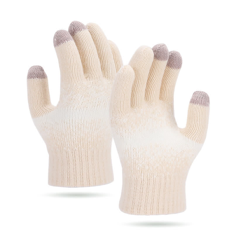 Guanti lavorati a maglia con motivo maculato e sfumato bicolore - Beige - image 9