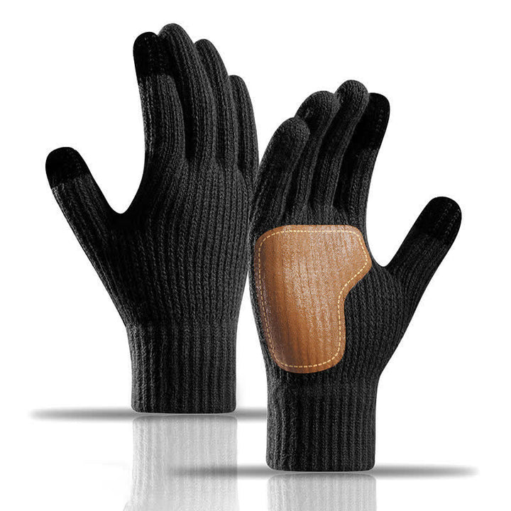 Guanti caldi in maglia con toppa sul palmo in pelle antiscivolo - Nero - image 5