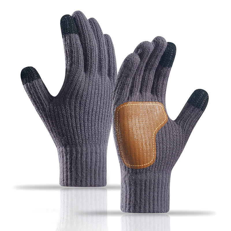 Guanti caldi in maglia con toppa sul palmo in pelle antiscivolo - Grigio scuro - image 6