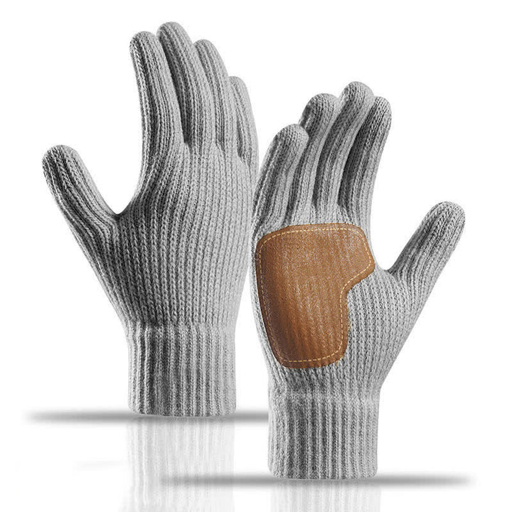 Guanti caldi in maglia con toppa sul palmo in pelle antiscivolo - Grigio - image 7