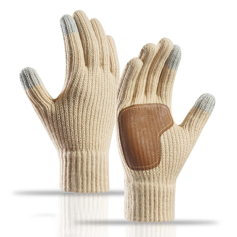Guanti caldi in maglia con toppa sul palmo in pelle antiscivolo - Beige - image 9