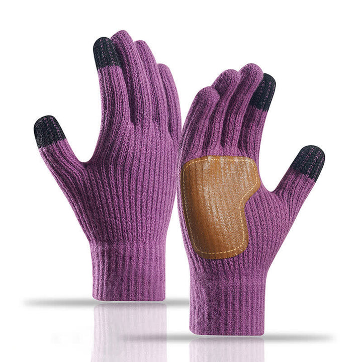Guanti caldi in maglia con toppa sul palmo in pelle antiscivolo - Viola scuro - image 17