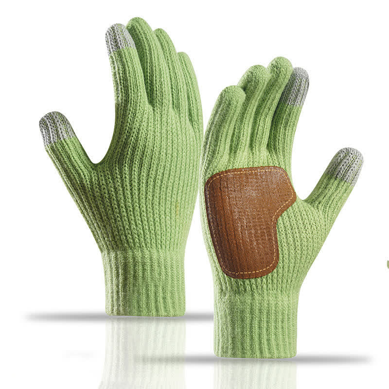 Guanti caldi in maglia con toppa sul palmo in pelle antiscivolo - Verde - image 0