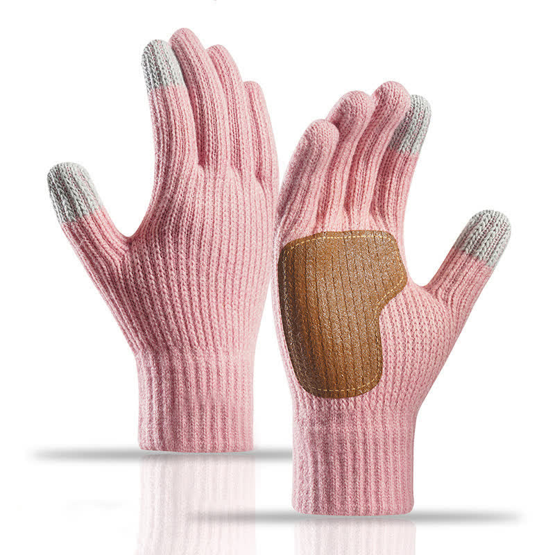 Guanti caldi in maglia con toppa sul palmo in pelle antiscivolo - Rosa - image 12