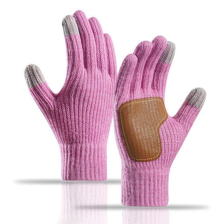 Guanti caldi in maglia con toppa sul palmo in pelle antiscivolo - Viola chiaro - image 16