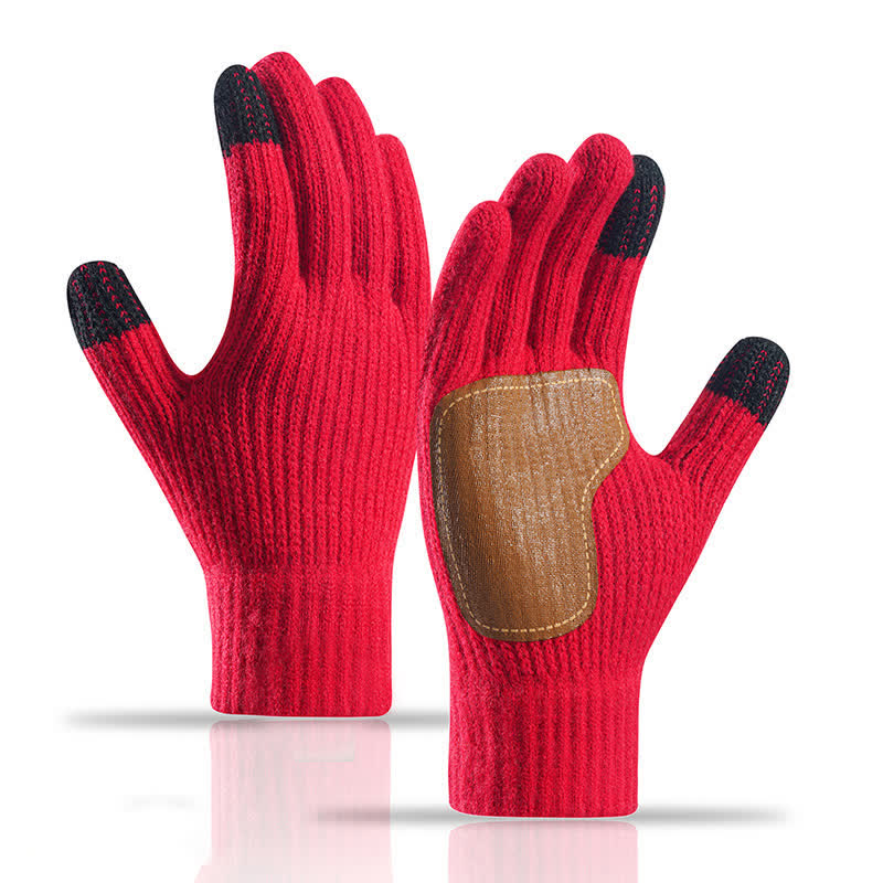 Guanti caldi in maglia con toppa sul palmo in pelle antiscivolo - Rosso - image 13