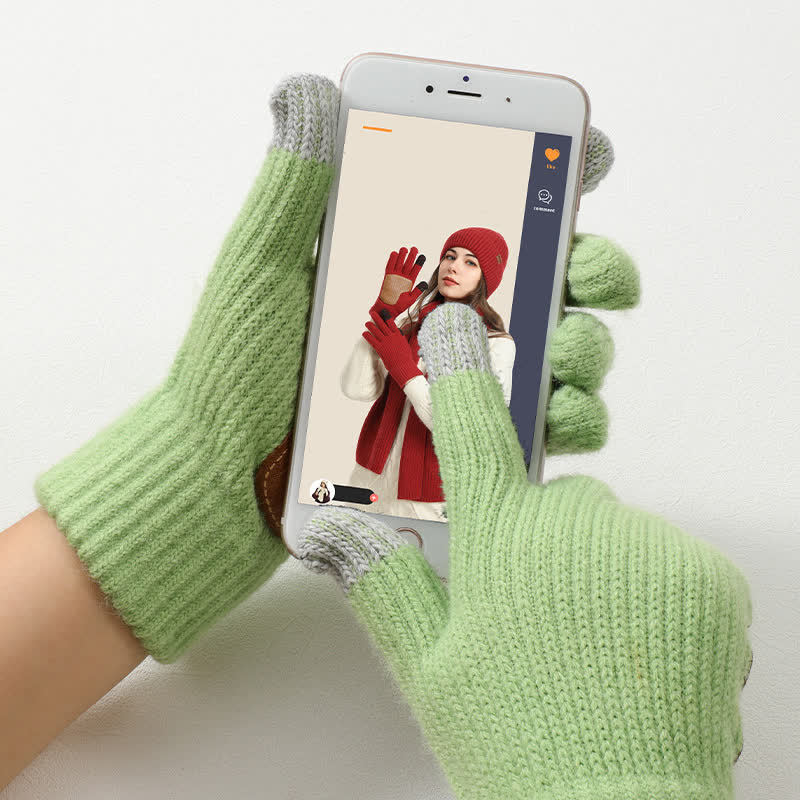 Guanti caldi in maglia con toppa sul palmo in pelle antiscivolo - image 1