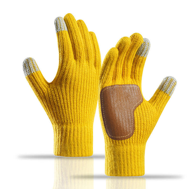 Guanti caldi in maglia con toppa sul palmo in pelle antiscivolo - Giallo - image 14