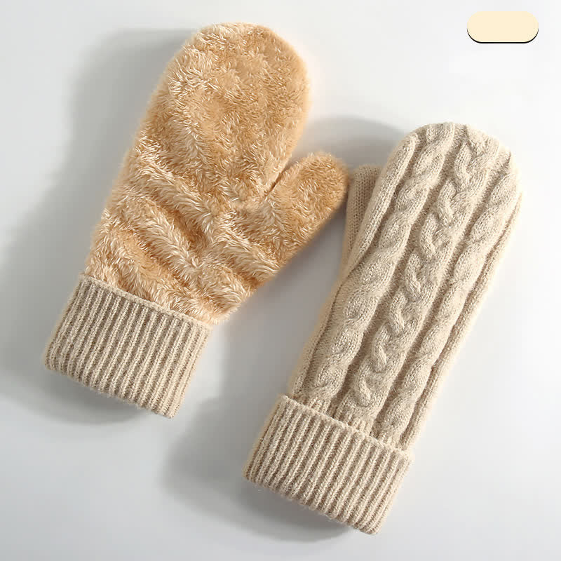 Guanti in maglia per il freddo con dita intere e fodera in pile - Beige - Stile n. 3 - image 13