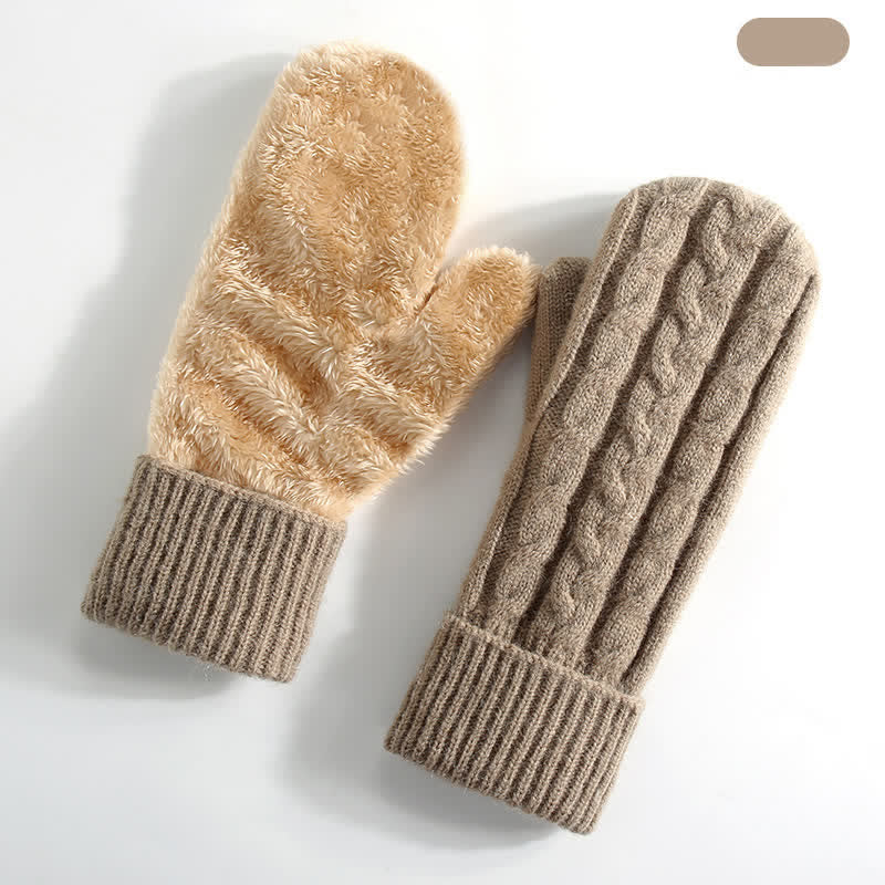 Guanti in maglia per il freddo con dita intere e fodera in pile - Cachi - Stile n. 3 - image 16