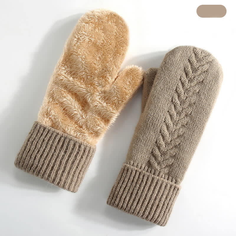 Guanti in maglia per il freddo con dita intere e fodera in pile - Cachi - Stile n. 2 - image 15
