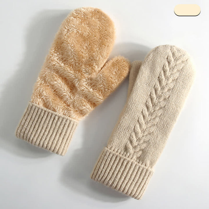 Guanti in maglia per il freddo con dita intere e fodera in pile - Beige - Stile n. 2 - image 12