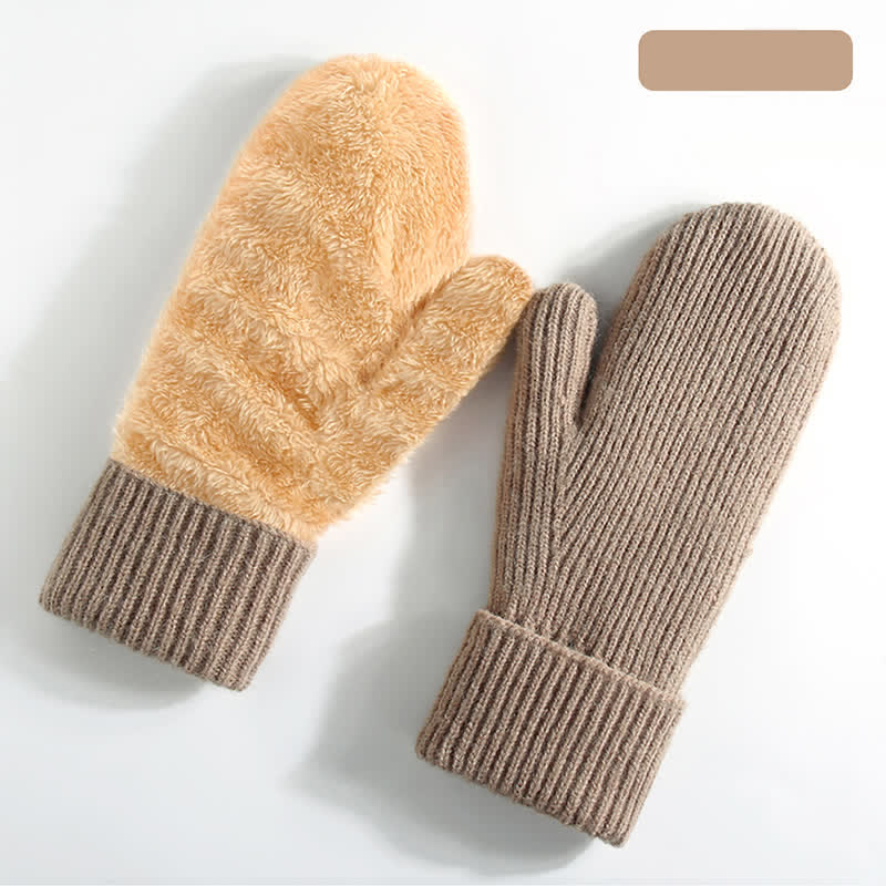 Guanti in maglia per il freddo con dita intere e fodera in pile - Cachi - Stile n. 1 - image 14