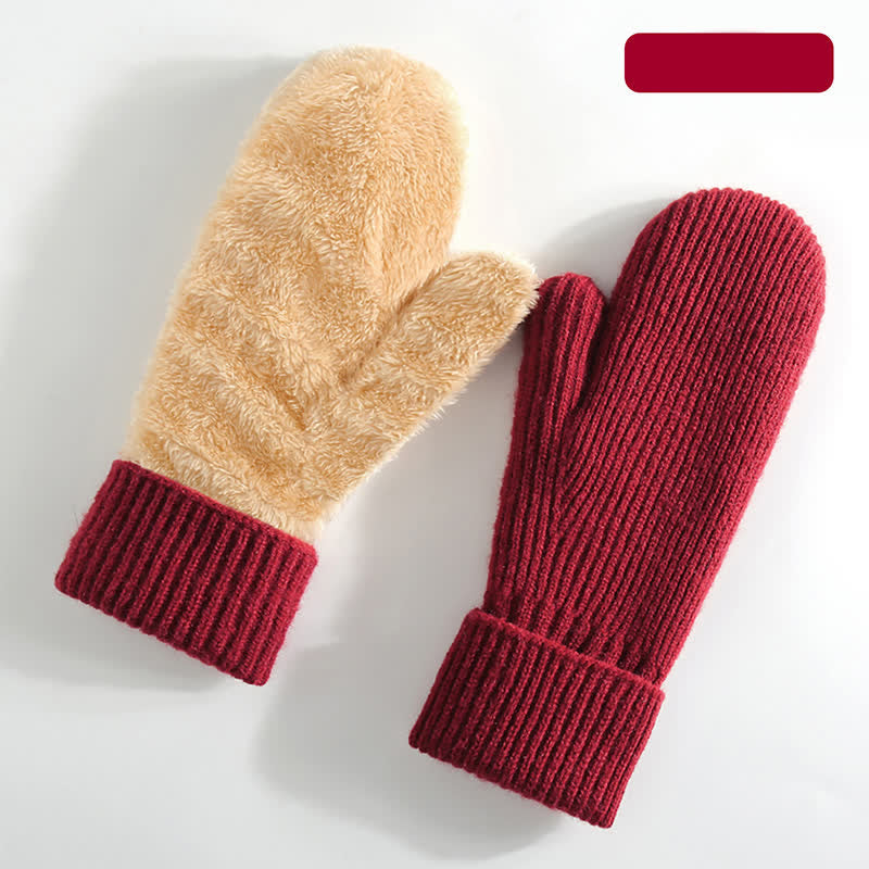 Guanti in maglia per il freddo con dita intere e fodera in pile - Rosso - Stile n. 1 - image 20