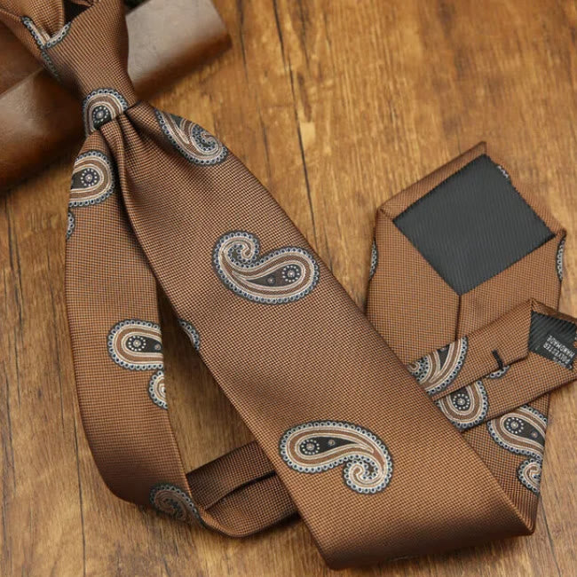 Cravatta formale da uomo con motivo anacardio elegante e retrò - Marrone - image 3