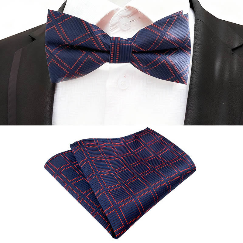 Set di 2 papillon e fazzoletto da taschino blu scuro da uomo - image 1