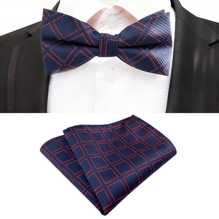 Set di 2 papillon e fazzoletto da taschino blu scuro da uomo - image 1