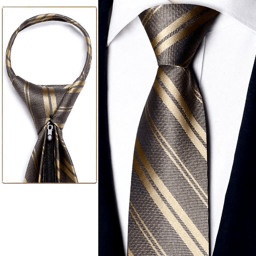 Cravatta da uomo elegante con cerniera color champagne pre-annodata - Stile n. 1 - image 0