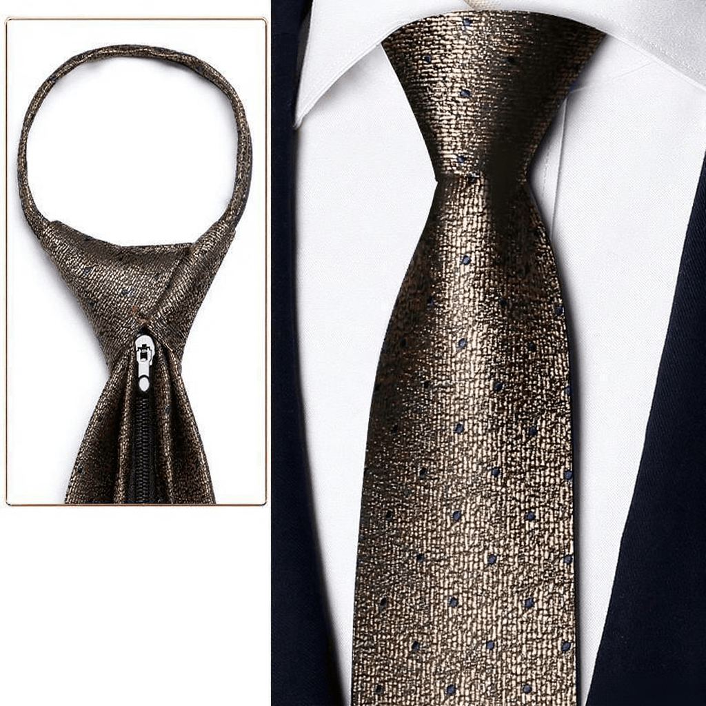 Cravatta da uomo elegante con cerniera color champagne pre-annodata - Stile n. 4 - image 5