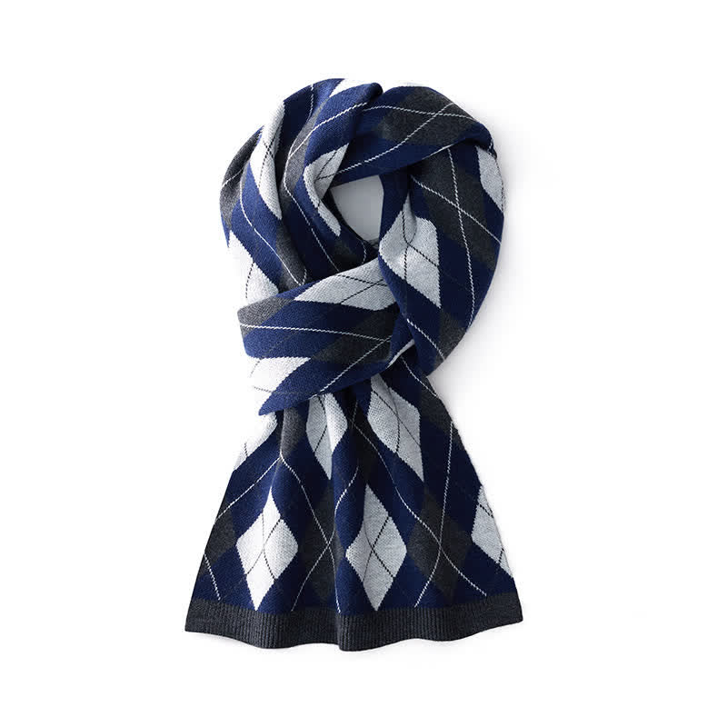Sciarpa da uomo con motivo Argyle sofisticato - Blu navy e grigio - image 3