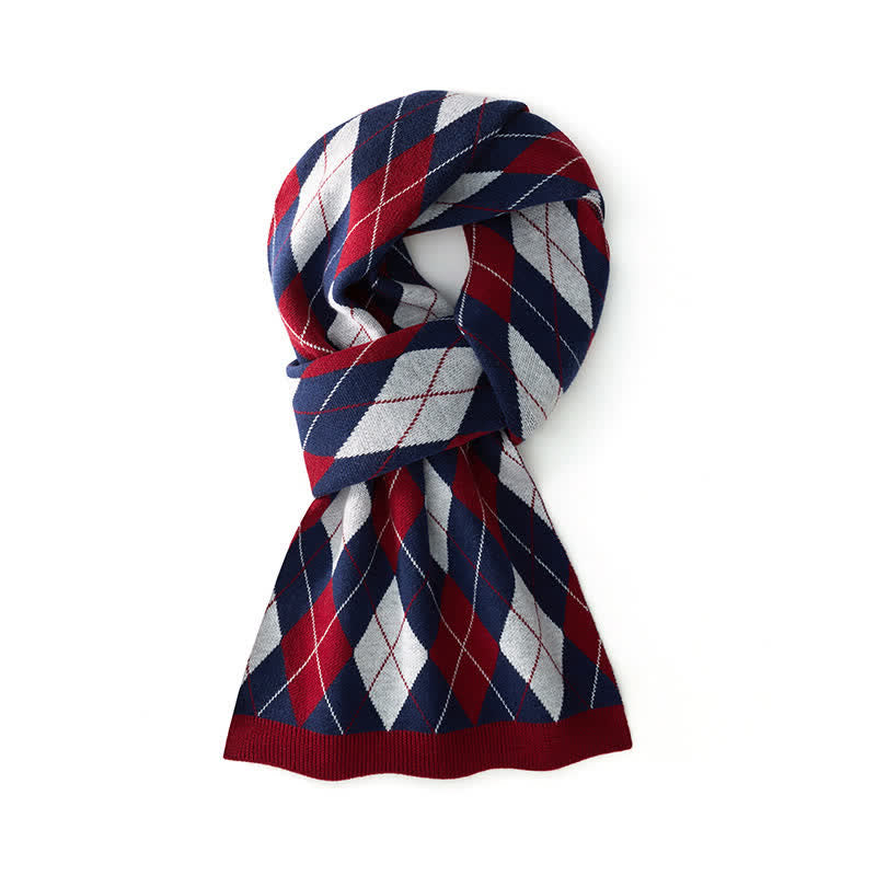 Sciarpa da uomo con motivo Argyle sofisticato - Rosso e blu navy - image 0