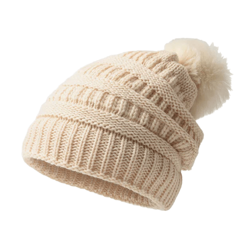 Berretto invernale da donna in maglia con palla di pelo per tenerlo al caldo - Albicocca - M (22"-22 7/8") - image 0