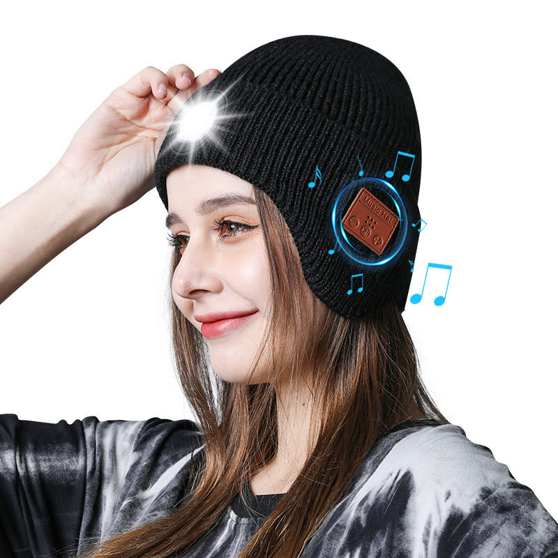 Berretto invernale in maglia con illuminazione musicale Bluetooth staccabile - image 1
